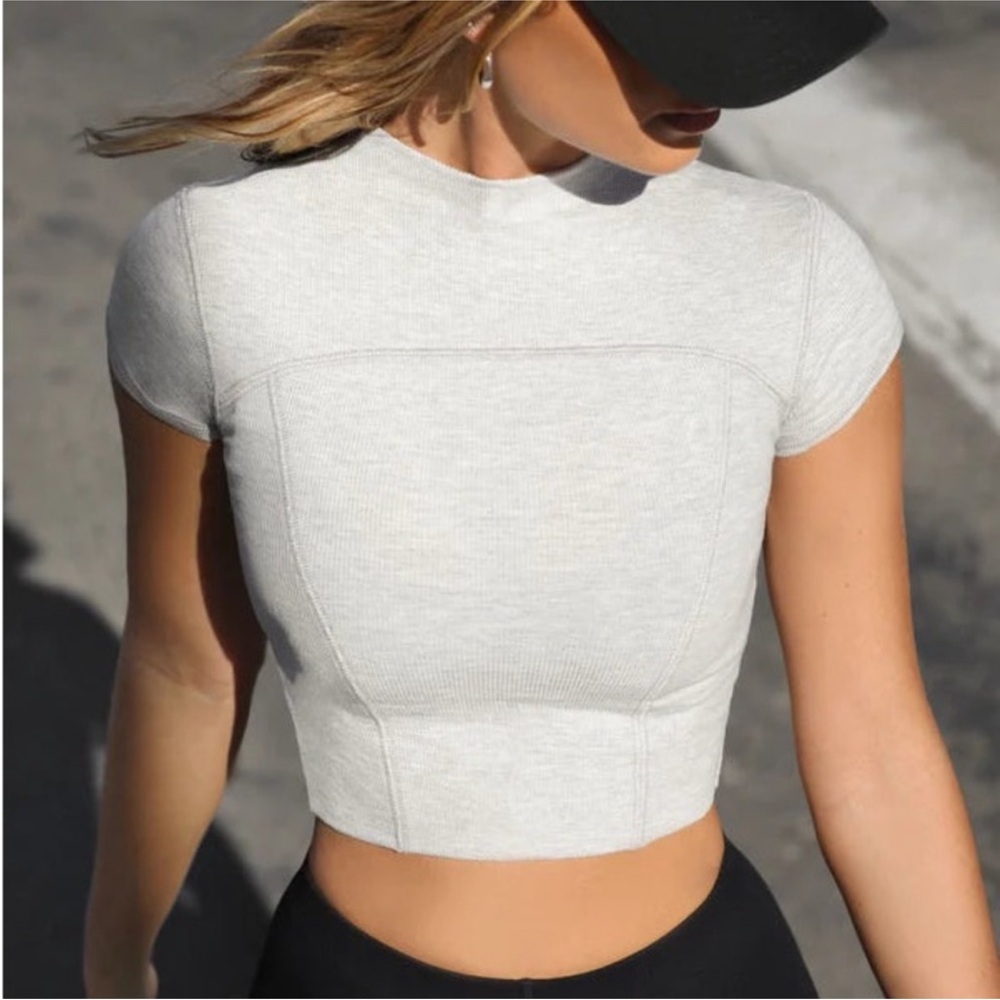 Joah Brown Light Gray Ribbed Crop Top
